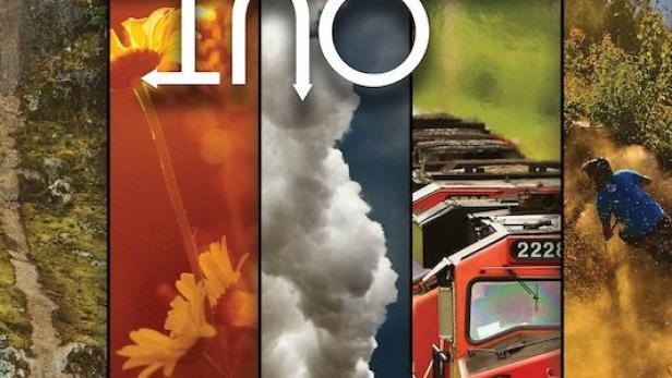 Das Filmplakat für „From the Inside Out“ zeigt Mountainbiker, Blumen, Rauch und einen Zug.