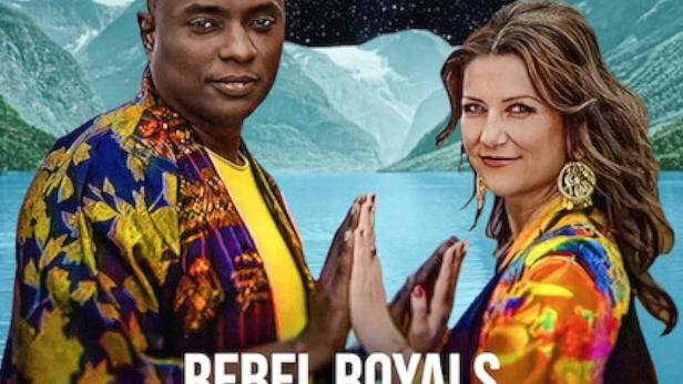Ein Werbeplakat für „Rebel Royals: An Unlikely Love Story“ mit Märtha Louise von Norwegen und Durek Verrett.