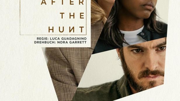 Das Filmplakat für Luca Guadagninos „After the Hunt“ zeigt die Gesichter der Hauptdarsteller.