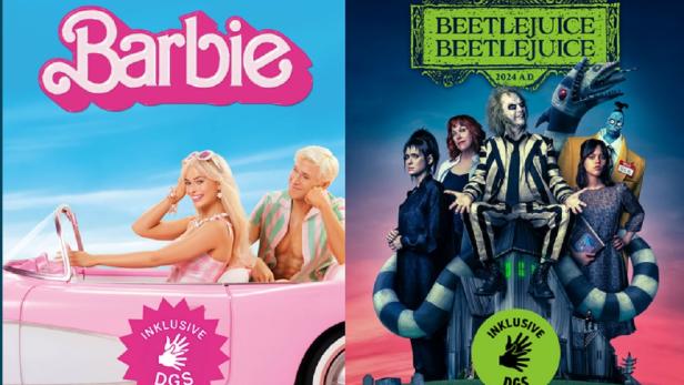 Zwei Filmplakate mit dem Hinweis, dass DGS vorhanden ist.