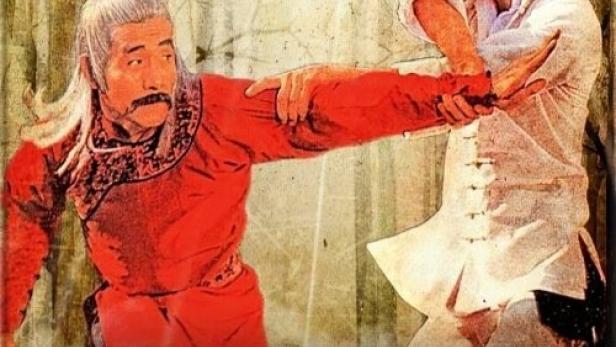 Das Filmplakat für „Shaolin Kung Fu: Vollstrecker der Gerechtigkeit“ zeigt zwei Männer im Kampf.