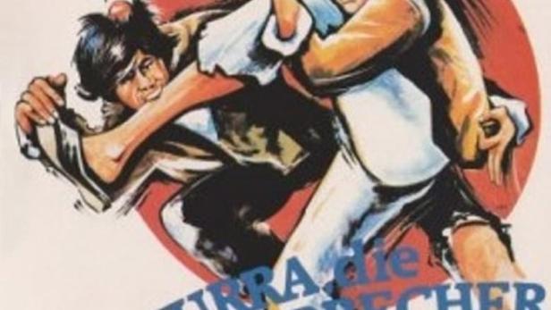 Zwei Männer kämpfen mit einem Knochen in einem Cartoon.