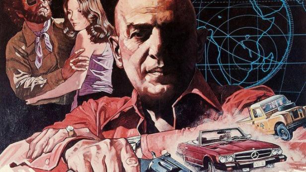 Das Filmplakat für „Die Söldner“ zeigt eine Gruppe von Personen und einen Revolver.