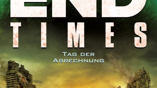 Das Filmplakat für „End Times – Tag der Abrechnung“ zeigt zwei Personen in einer zerstörten Stadt.