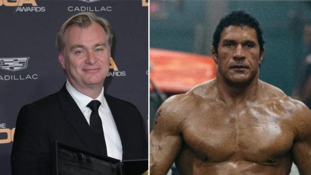 Porträtfoto von Christopher Nolan und Dwayne Johnsons in Filmrolle als UFC-Kämpfer Mark Kerr