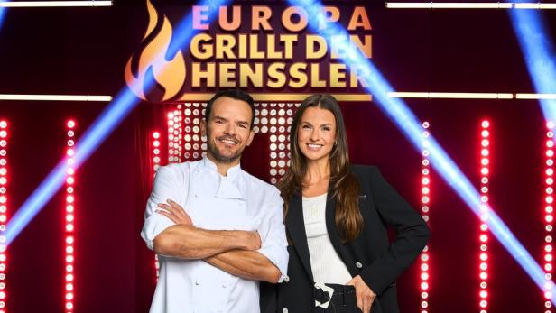 Grillprofi Steffen Henssler und Moderatorin Laura Wontorra im TV-Studio