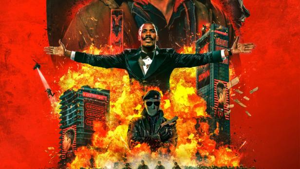 Hauptfiguren aus dem Film "The Running Man" auf einem Plakat