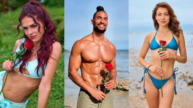 Drei Bachelor-Singles mit Rosen in den Händen