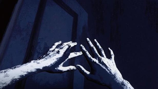 Zwei blasse Hände strecken sich aus dem Vodergrund des Bildes