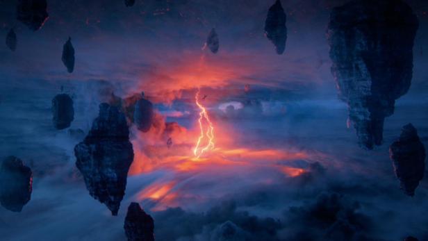 Schwebende Felsen und zuckende Blitze in Upside Down