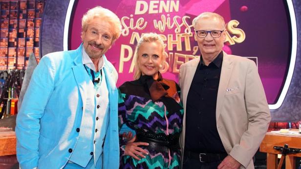Thomas Gottschalk, Barbara Schöneberger und Günther Jauch im TV-Studio