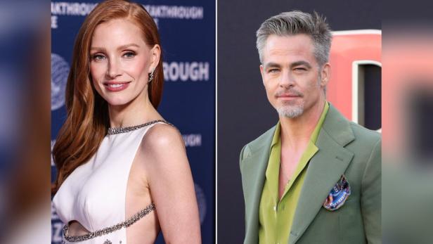 Porträtfotos von Jessica Chastain und Chris Pine