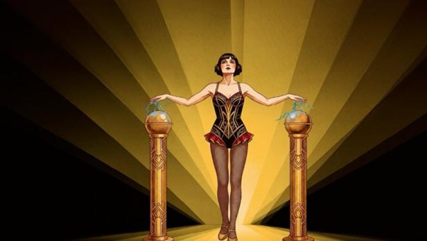 Frau in spärlicher Bekleidung legt ihre Hände auf elektrische Säulen