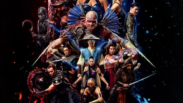 Haupfiguren aus Mortal Kombat II auf Plakat versammelt