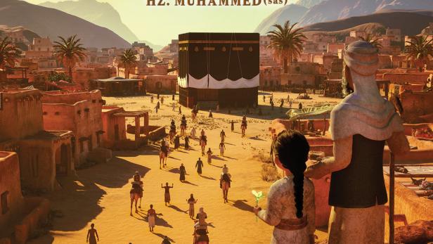 Animierte Menschen befinden sich im alten Mekka, in dessen Zentrum die Kaaba steht