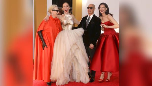 Meryl Streep,  Emily Blunt, Stanley Tucci und Anne Hathaway auf dem roten Teppich
