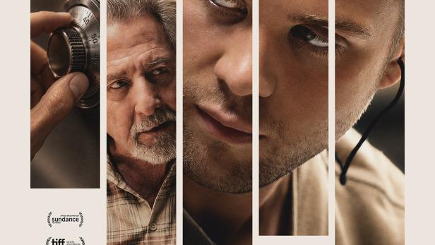 Das Filmposter von "The Piano Tuner" zeigt Leo Woodall und Dustin Hoffman neben einem Tresor.