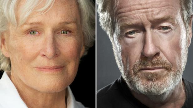 Nahaufnahmen der Gesichter von Glenn Close und Ridley Scott nebeneinander.