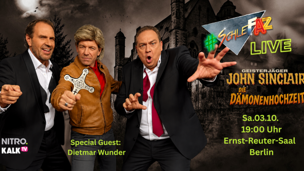 Oliver Kalkofe und Peter Rütten präsentieren mit Dietmar Wunder die #SchleFaZ Live-Show „John Sinclair: Die Dämonenhochzeit“ im Ernst-Reuter-Saal Berlin.
