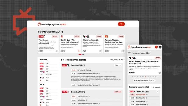 Ansicht von fernsehprogramm.com mit TV-Programm für ORF, VOX und andere Sender auf Desktop und Smartphone.