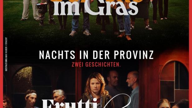 Filmplakat mit zwei Ensemble-Szenen: oben „Cornetto im Gras“, unten „Frutti di Mare“ mit dem Titel „Nachts in der Provinz – Zwei Geschichten.“