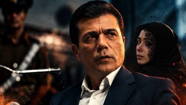 Filmplakat zu „ÇATLI 2“ mit ernst blickendem Mann im Anzug, Frau im Kopftuch und Explosionen im Hintergrund.