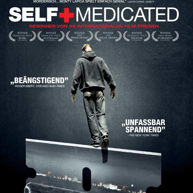 Das Filmplakat für „Self Medicated“ zeigt einen Jugendlichen, der auf einer Rasierklinge balanciert.