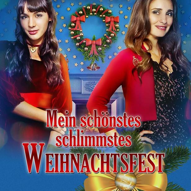 Das Filmplakat für „Mein schönstes schlimmstes Weihnachtsfest“ zeigt zwei Frauen vor weihnachtlichem Hintergrund.