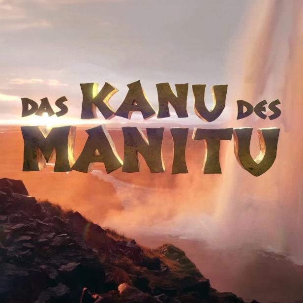 Das Filmplakat für „Das Kanu des Manitu“ vor einer dramatischen Landschaft.