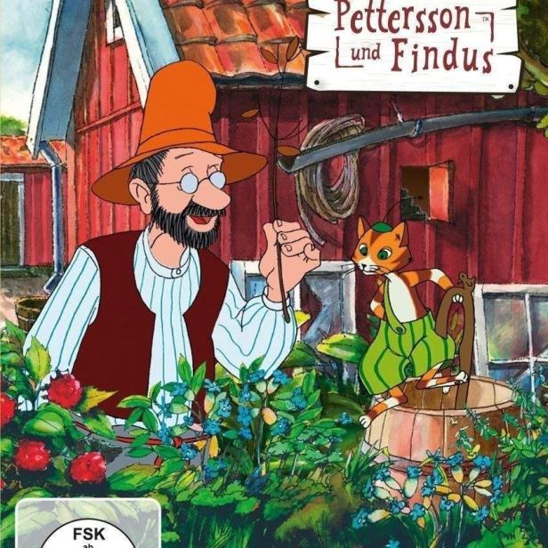 Das Cover der DVD-Box „Pettersson und Findus“ mit Pettersson und Findus vor einem roten Haus.