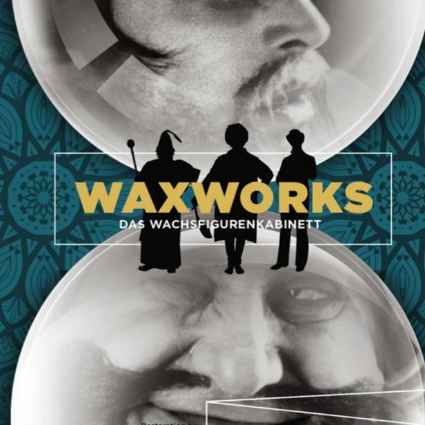 Das Filmplakat für „Waxworks“ (Das Wachsfigurenkabinett) aus dem Jahr 1924 zeigt Porträts und Silhouetten.