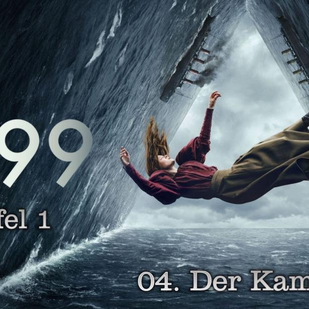 Das Cover von „1899, Staffel 1, Folge 4: Der Kampf“ zeigt eine Frau, die ins Meer fällt, während ein Schiff sinkt.