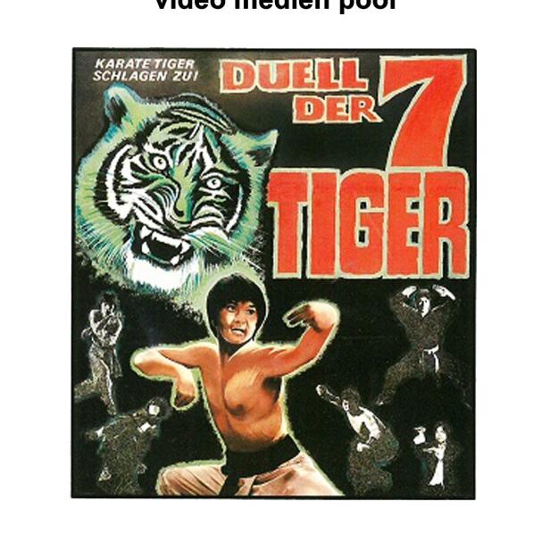 Das Cover des Films „Duell der 7 Tiger“ zeigt einen Kampfkünstler in Aktion.
