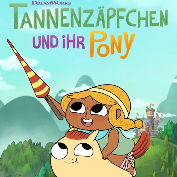 Das animierte Titelbild von „Tannenzäpfchen und ihr Pony“ von Dreamworks für Apple TV+.