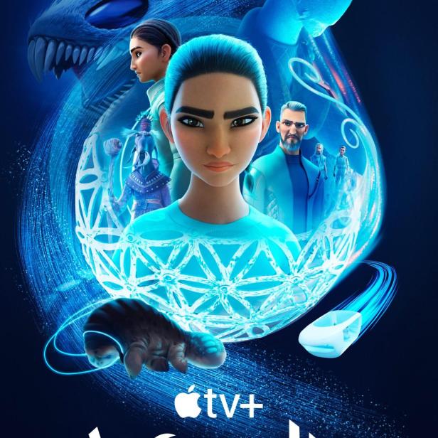 Das Poster für „WondLa“ auf Apple TV+ zeigt eine futuristische Welt mit verschiedenen Charakteren.