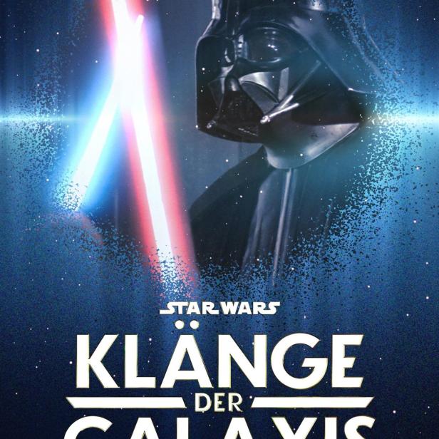Darth Vader mit einem roten und einem blauen Lichtschwert auf dem Cover von „Star Wars: Klänge der Galaxis“.