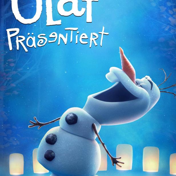 Das Filmplakat zu „Olaf präsentiert“ zeigt Olaf in einer blauen Winterlandschaft.