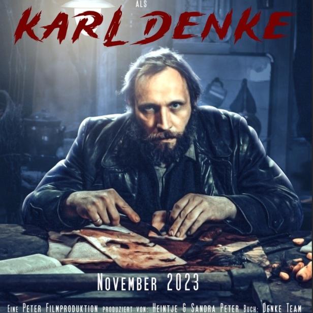 Das Filmplakat für „Karl Denke“ zeigt Rolf Bach als Serienmörder bei der Arbeit.