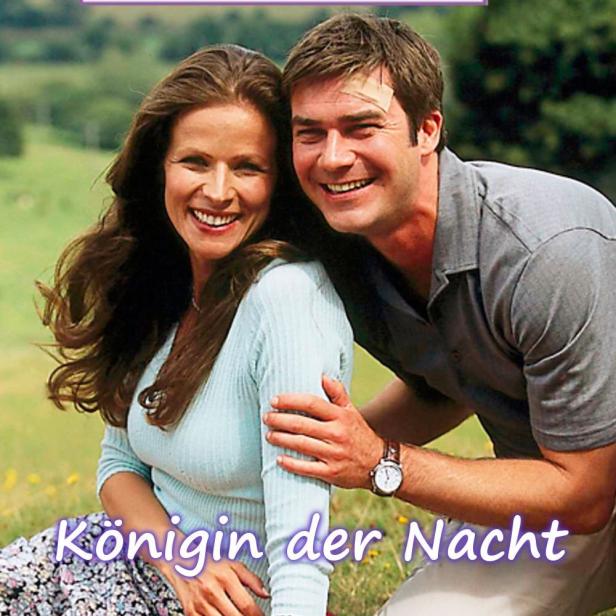 Das Cover von Rosamunde Pilchers „Königin der Nacht“ zeigt ein lächelndes Paar bei einem Picknick.