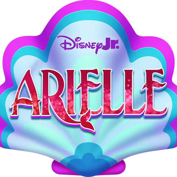 Das Logo von „Arielle“ von Disney Jr. in Form einer Muschel.