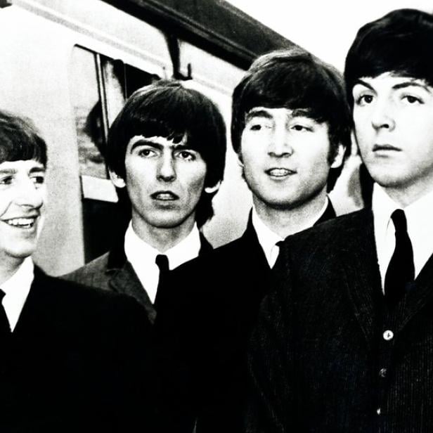 Schwarz-Weiß-Foto von den jungen Beatles