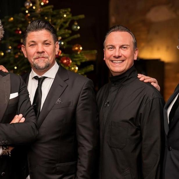 Gruppenbild der Starköche Roland Trettl, Tim Mälzer, Tim Raue, Sepp Schellhorn